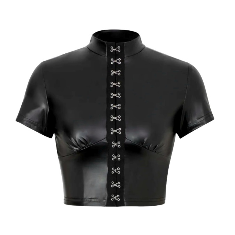 Chic Black Faux Leather Crop Top